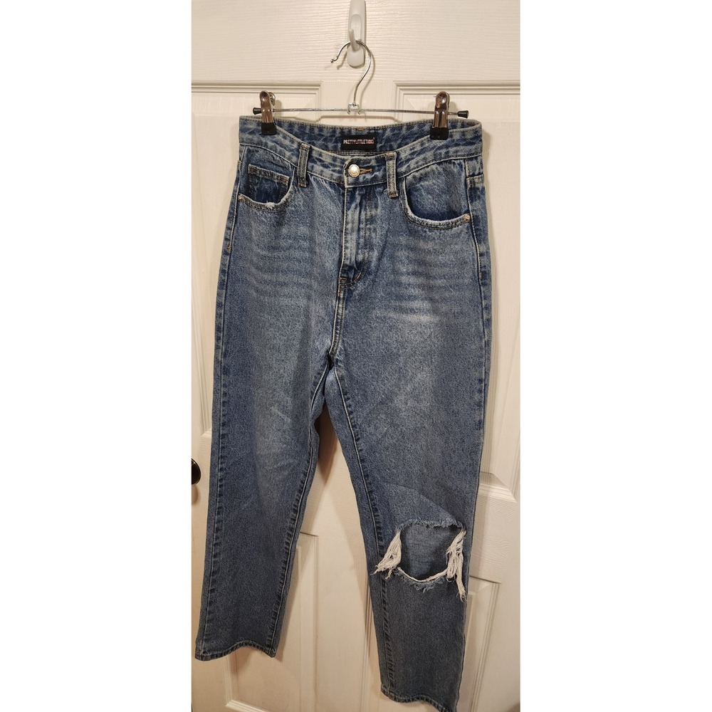Pretty Little Things Jeans Denim UK8 EU36 High Waisted Distressed EUC - Picture 7 of 9